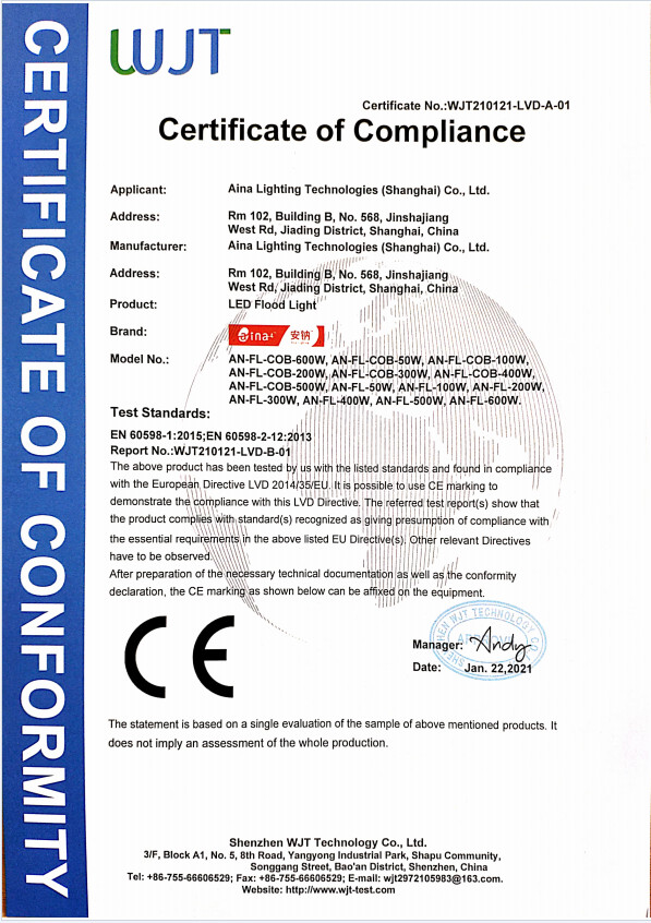 Porcelana Aina Lighting Technologies (Shanghai) Co., Ltd Certificaciones