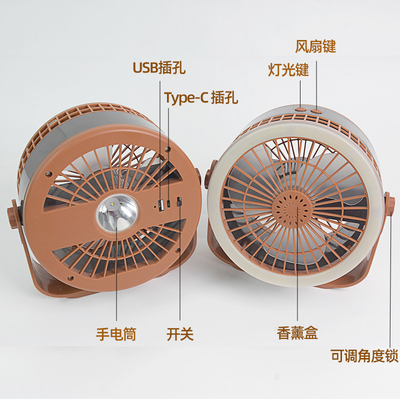 Ventilador de mesa portátil con control remoto USB recargable con luz nocturna para uso en campamento o familiar